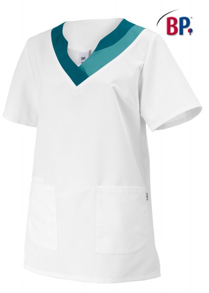 Schlupfkasack BP 1664 für Damen, Comfortec-Mischgewebe, Farbe weiß/petrol